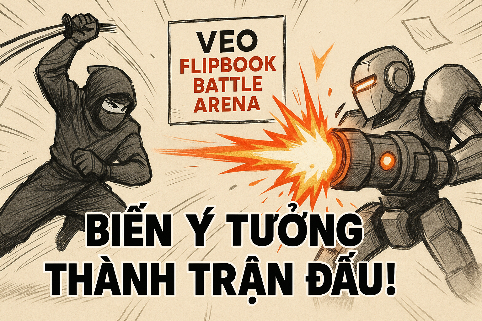 ⚔️ Veo Flipbook Battle Arena – Đấu Trường Hành Động Phác Họa Tay
